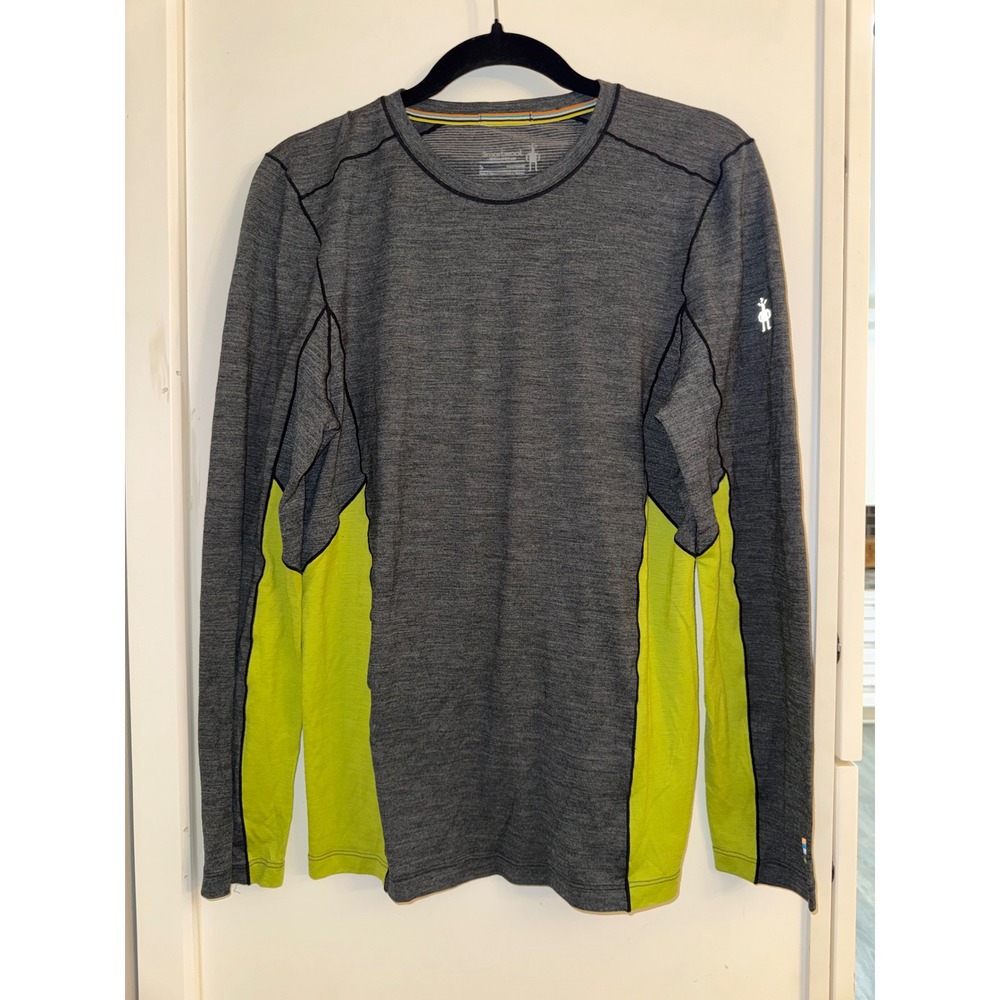 Smartwool Mens Merino Sport 150 Long Sleeve Base Layer Grey Lime Green Shirt